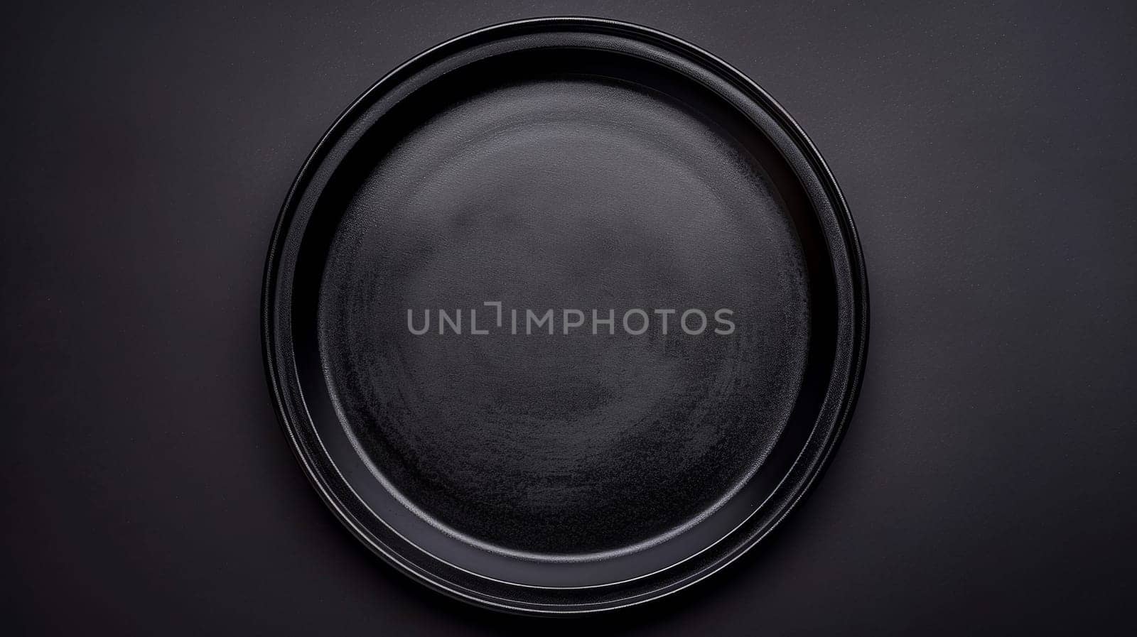 A black plate on a dark surface with no other objects