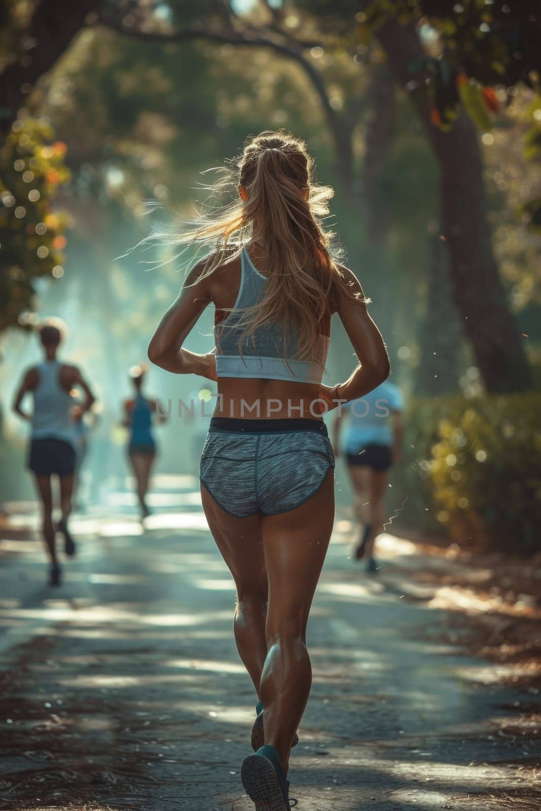 World Running Day. A girl runs in nature by Lobachad