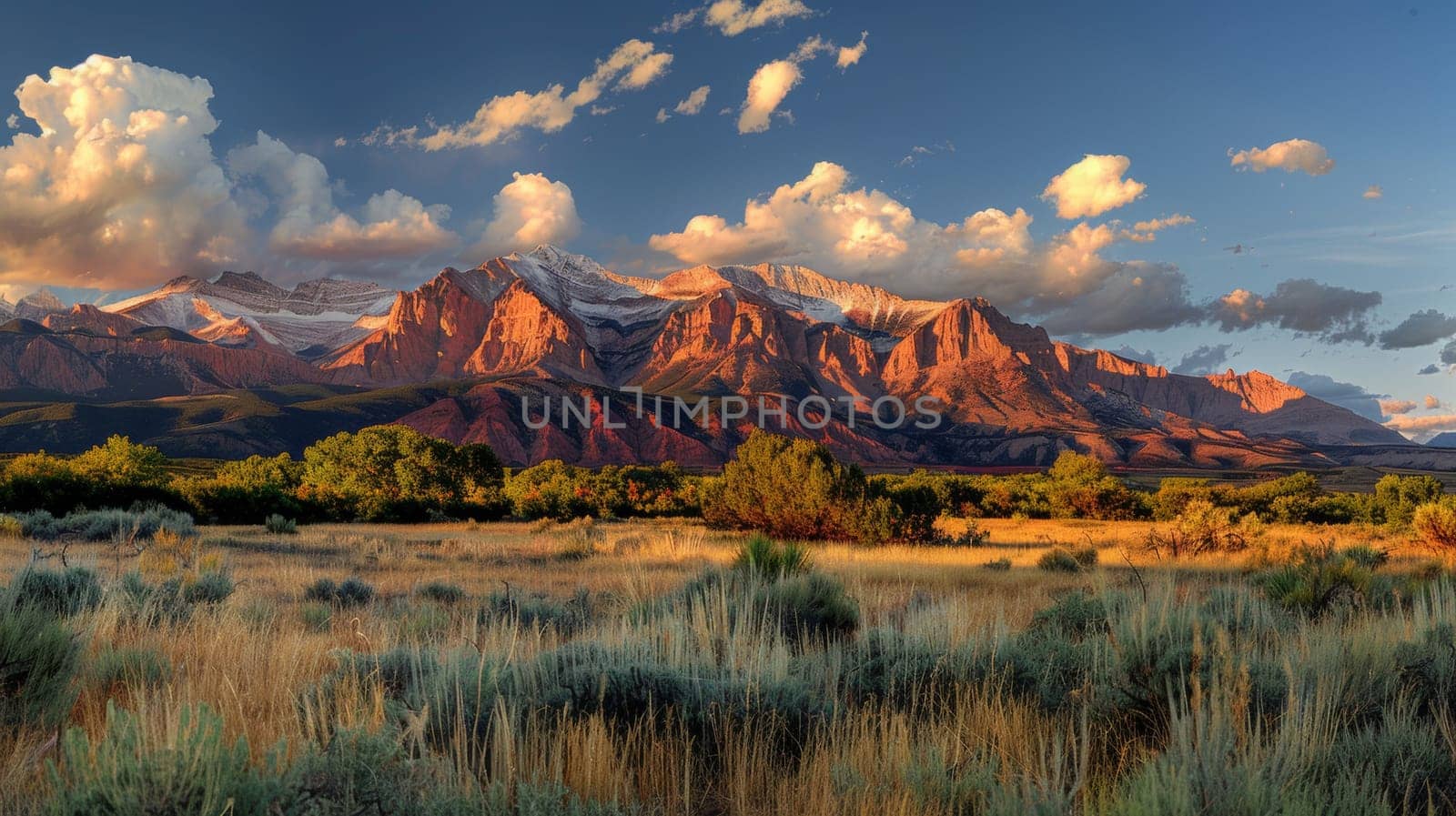 A mountain range with clouds and a sky in the background