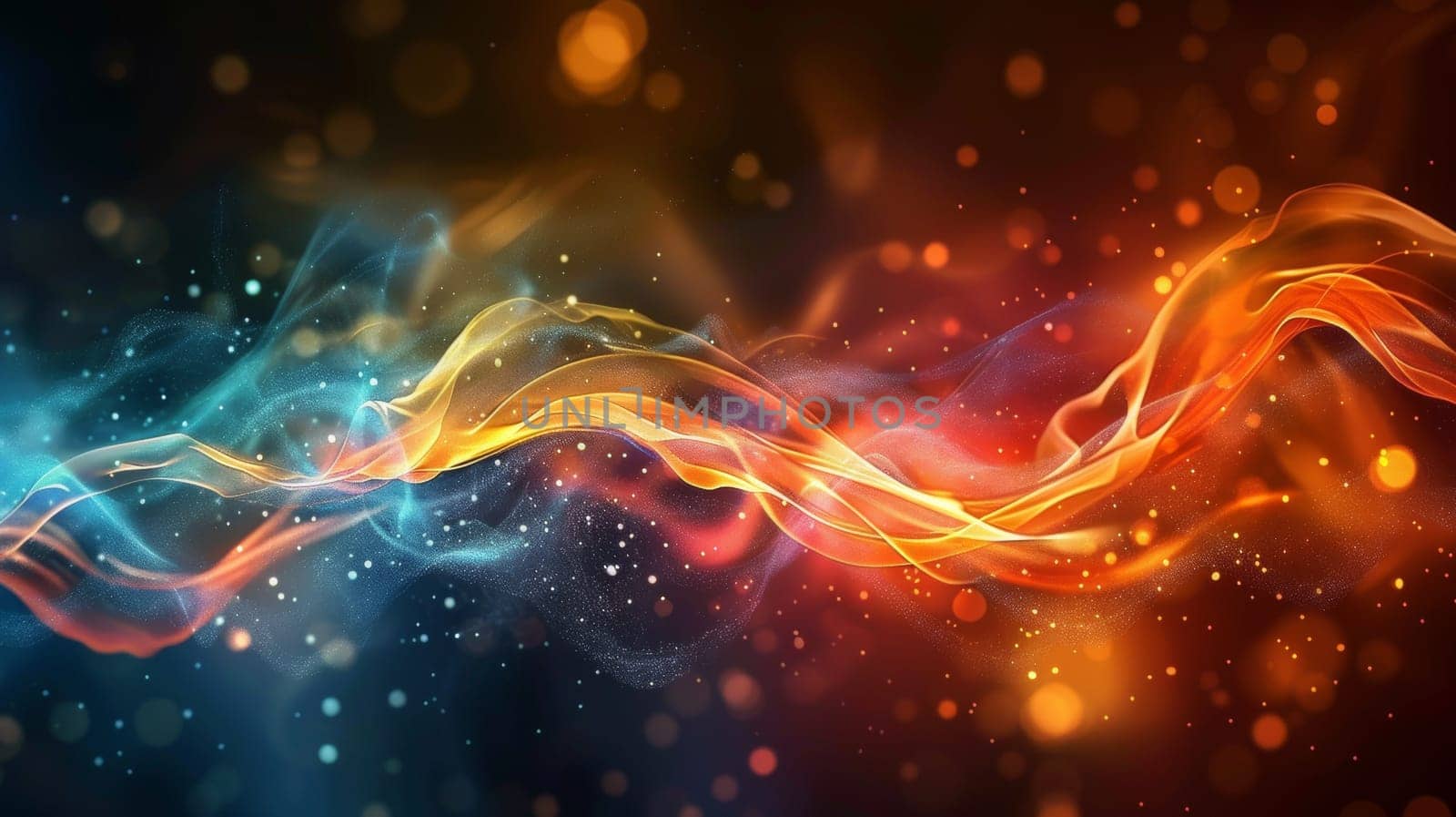 A colorful abstract background with a wave of light and sparkles