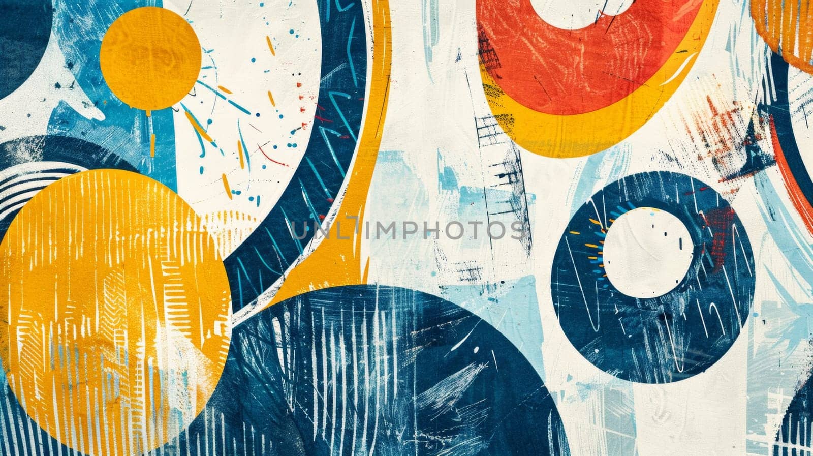 A painting of a colorful abstract design with circles and lines