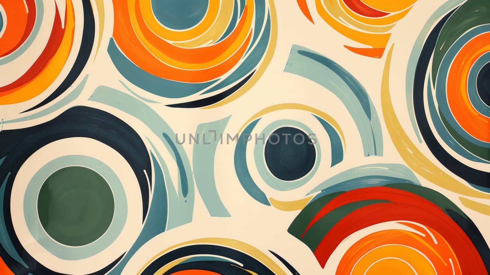A painting of a colorful abstract design with circles and swirls