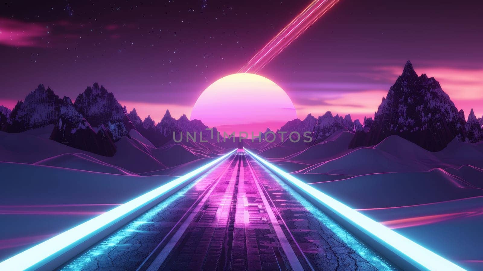 A futuristic looking train tracks in the middle of a snowy mountain