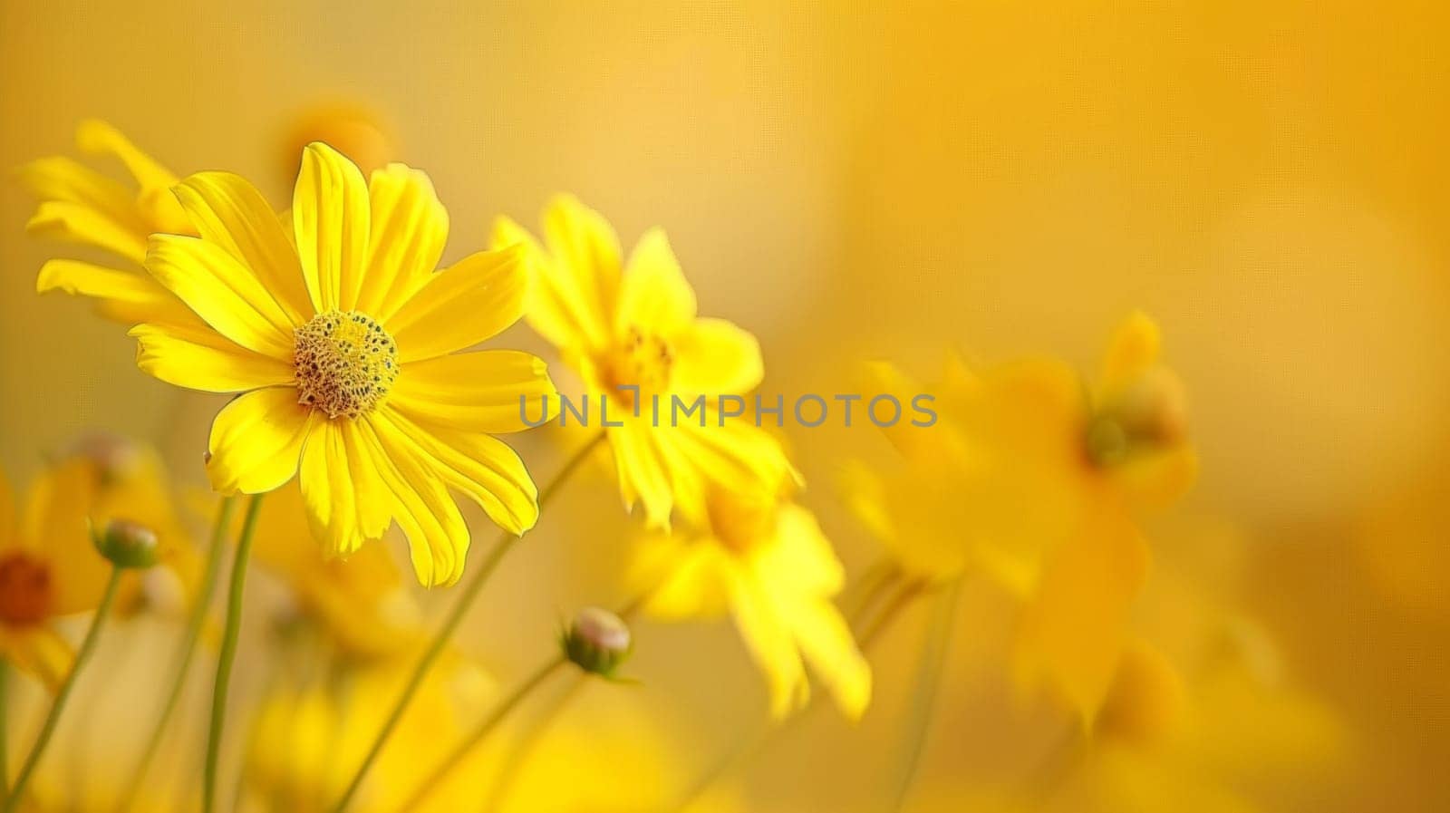 A close up of a bunch of yellow flowers in the sun