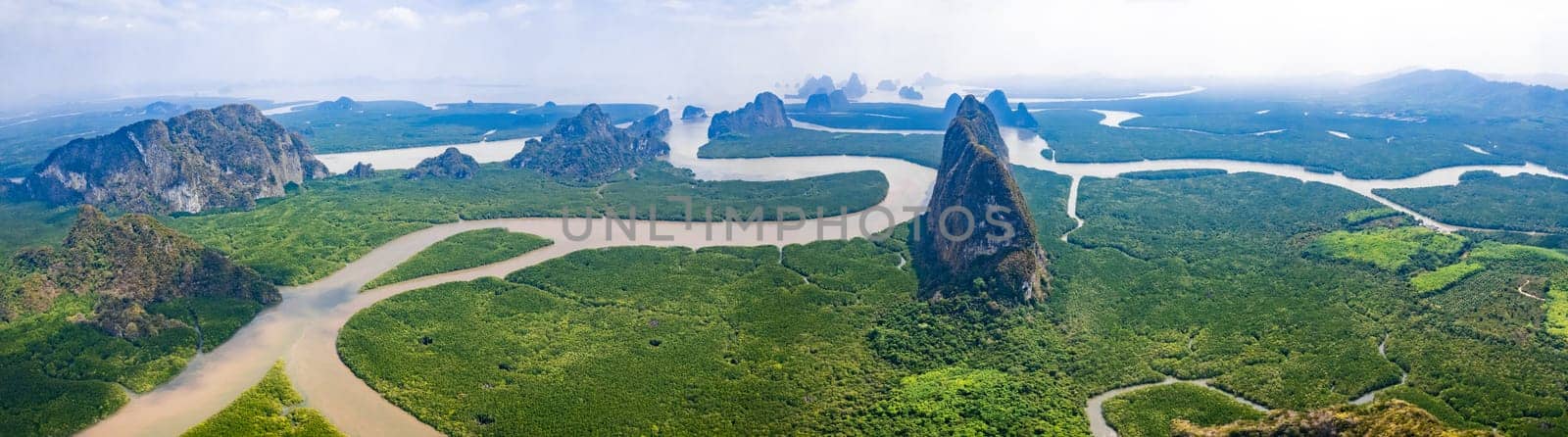 Aerial view of Phang Nga bay, Thailand by worldpitou