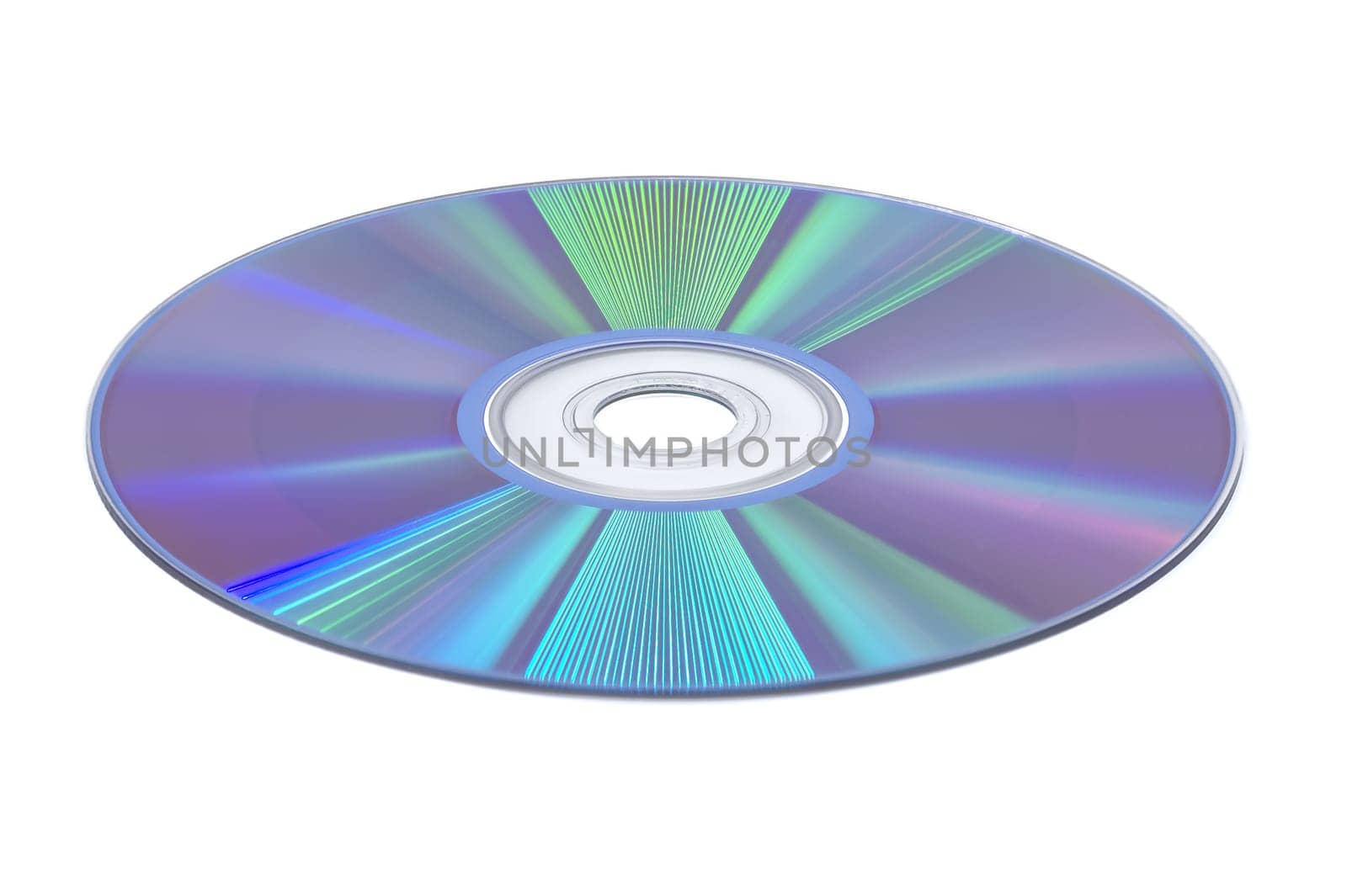 Close up of a CD positioned flat on a plain white background by NetPix