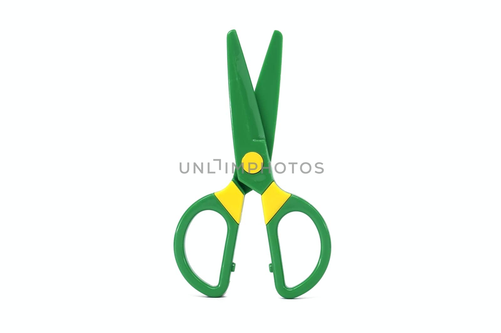 Safety plastic scissors for paper cut art craft isolated on white background by NetPix