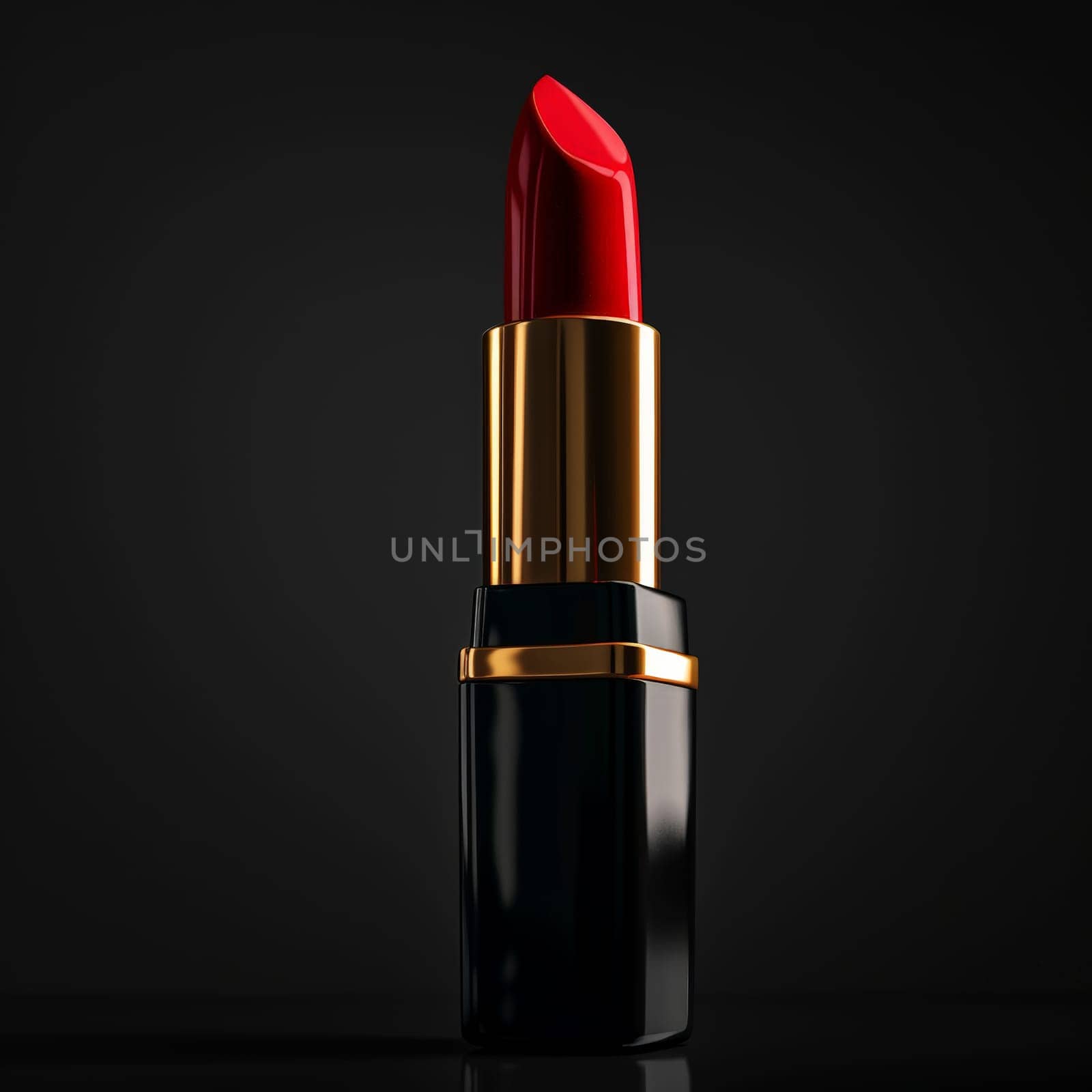 Red lipstick on a red background. 3d rendering. Mockup. Generative AI.