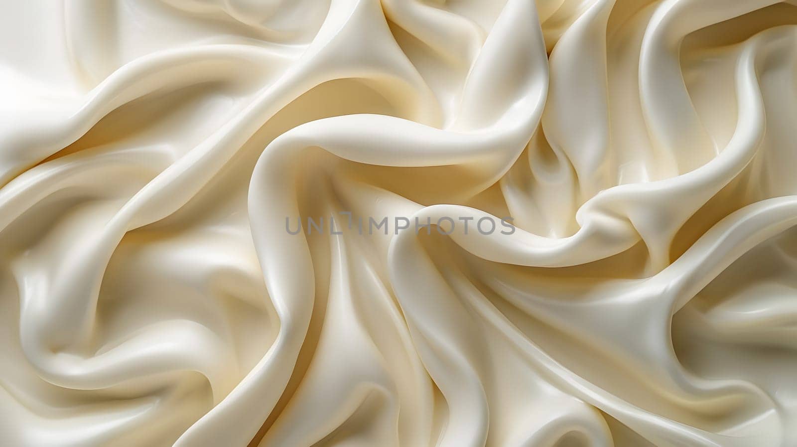 A detailed shot of a white satin fabric showcasing intricate wave patterns resembling the texture of peach fur. The softness and fluidity of the fabric evoke a sense of elegance and luxury