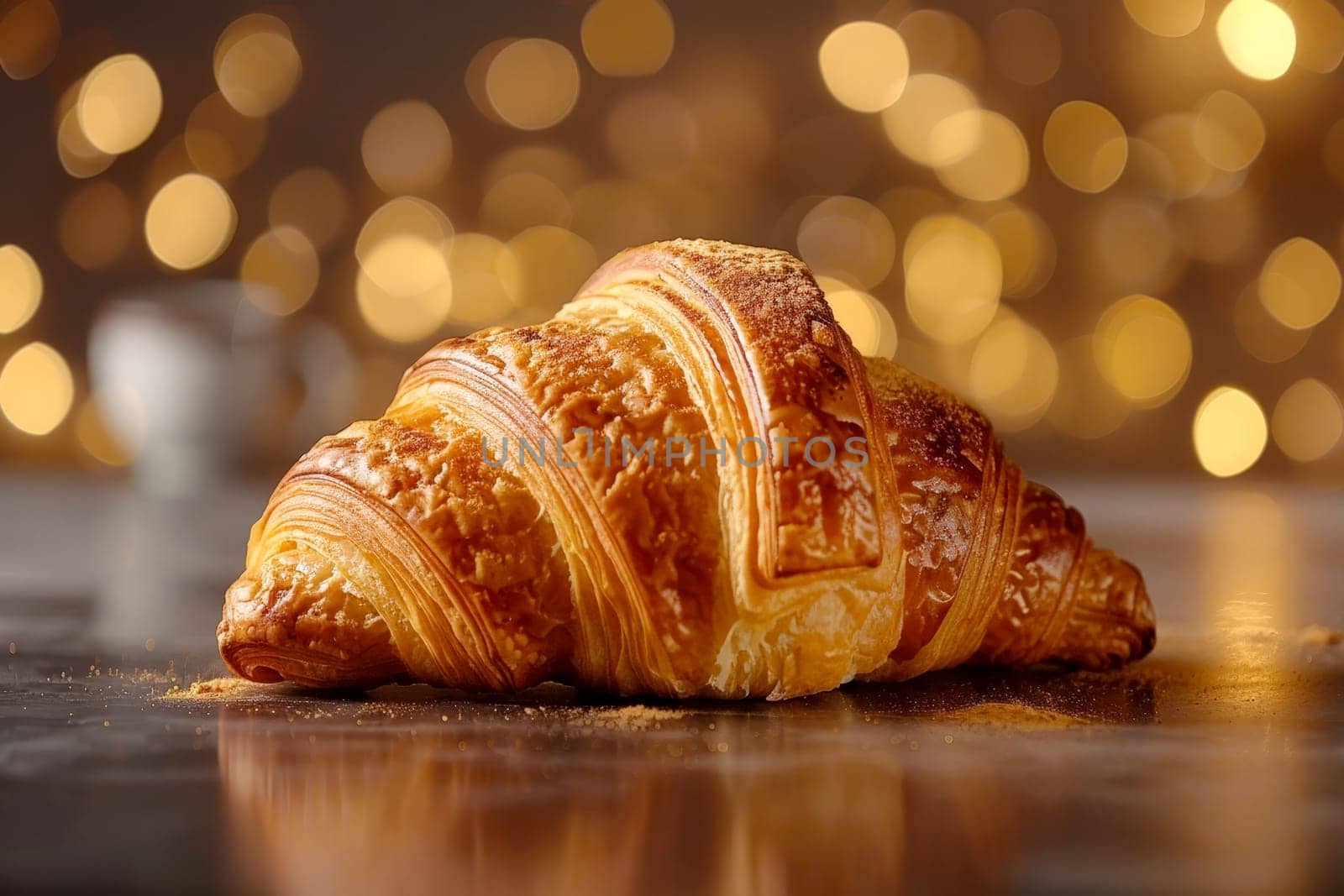 A croissant with a blur glowing background . AI Generative by matamnad