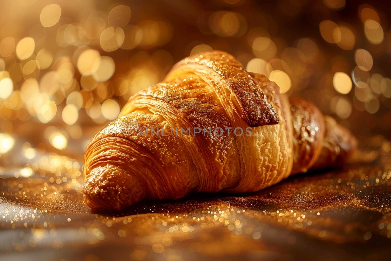 A croissant with a blur glowing background . AI Generative by matamnad