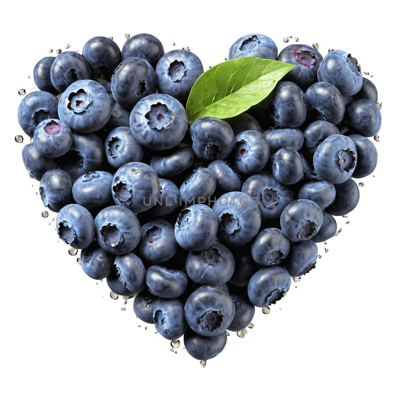 Blueberries Heart Shape Plump ripe blueberries cascading into a heart shape with leaves swirling by panophotograph