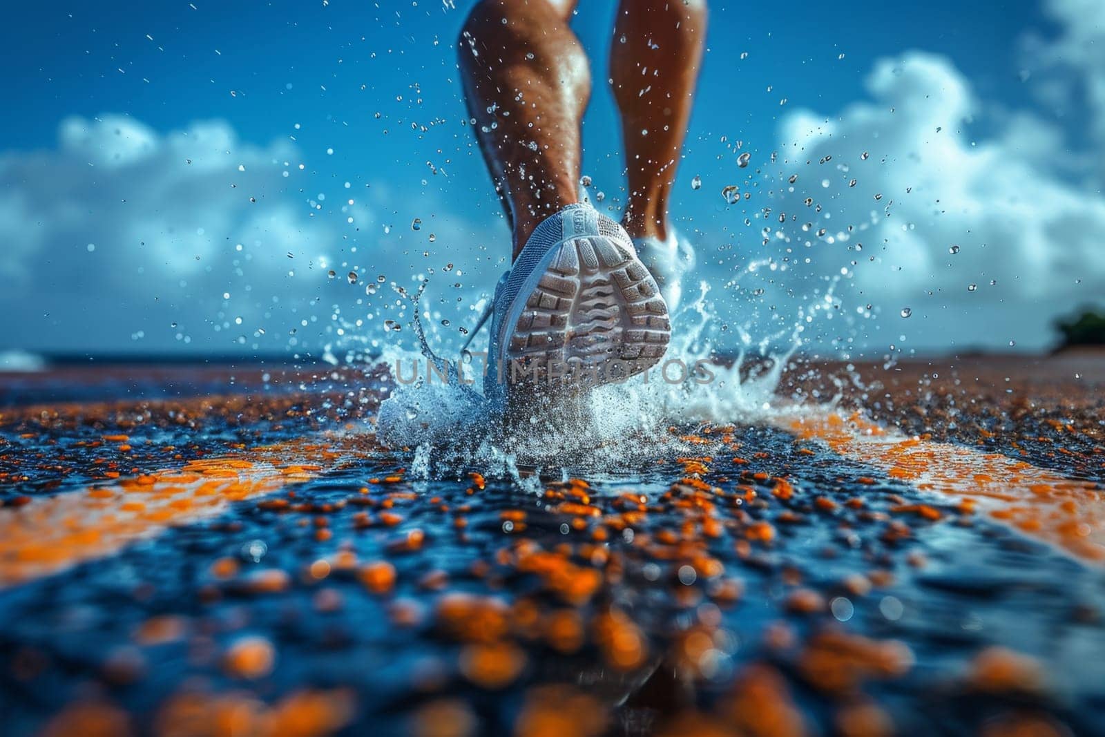 World Running Day. Close-up of running feet in the park.