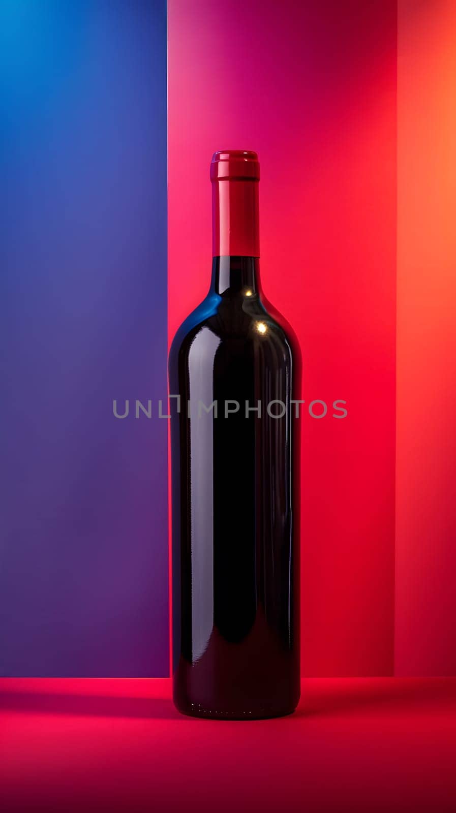 A red wine bottle rests on a vibrant table, ready to be enjoyed by Nadtochiy