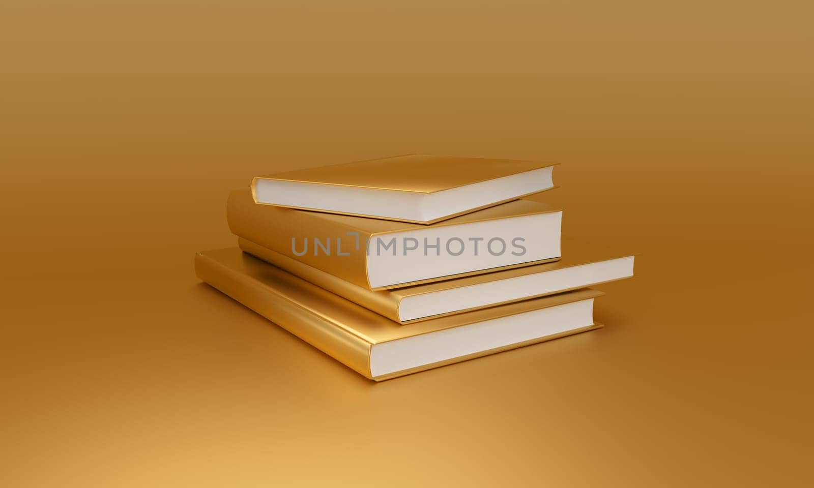 Stacked of books with golden covers on a seamless golden backdrop, perfect for themes of luxury and knowledge. of Back to School, 3D illustration.