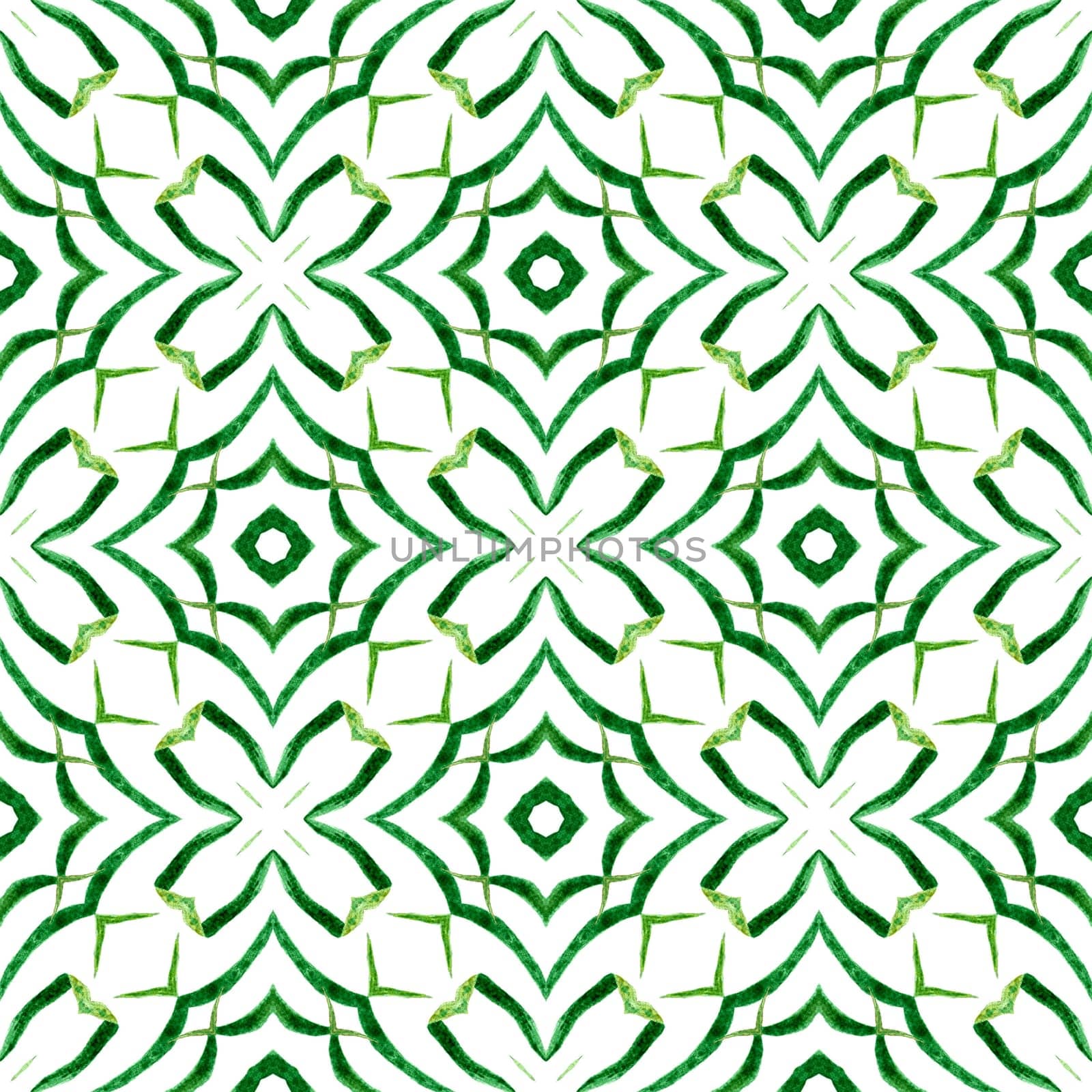 Medallion seamless pattern. Green indelible boho chic summer design. Textile ready juicy print, swimwear fabric, wallpaper, wrapping. Watercolor medallion seamless border.