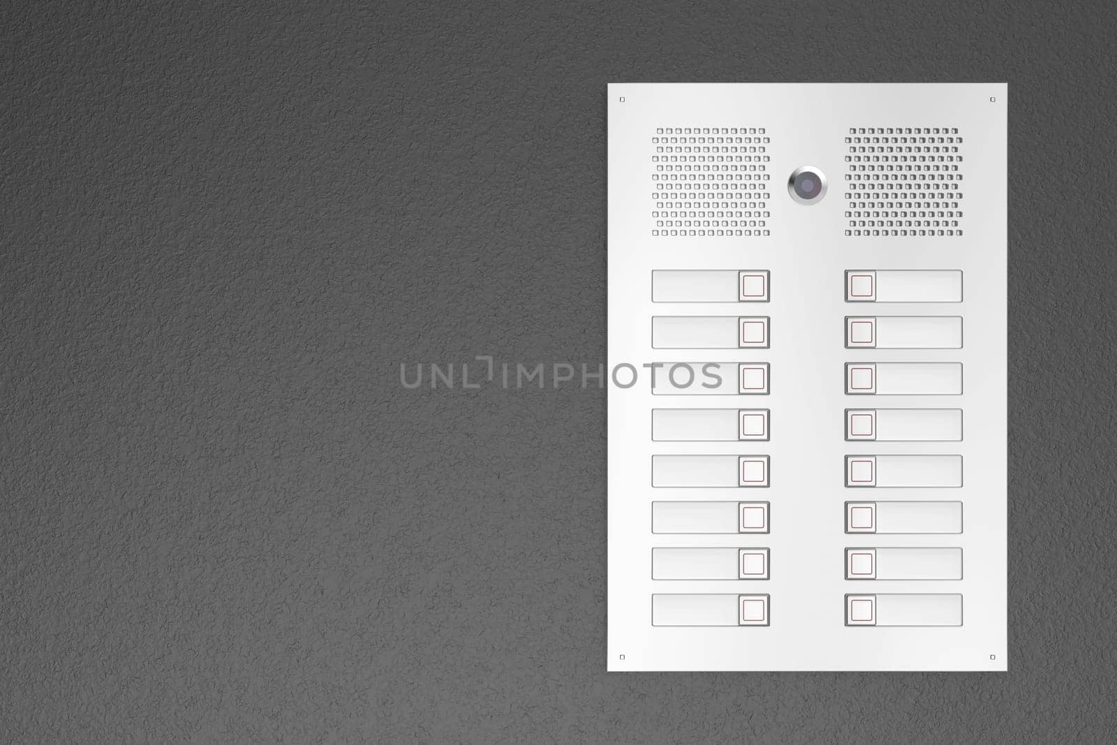 Apartments intercom panel on grey wall