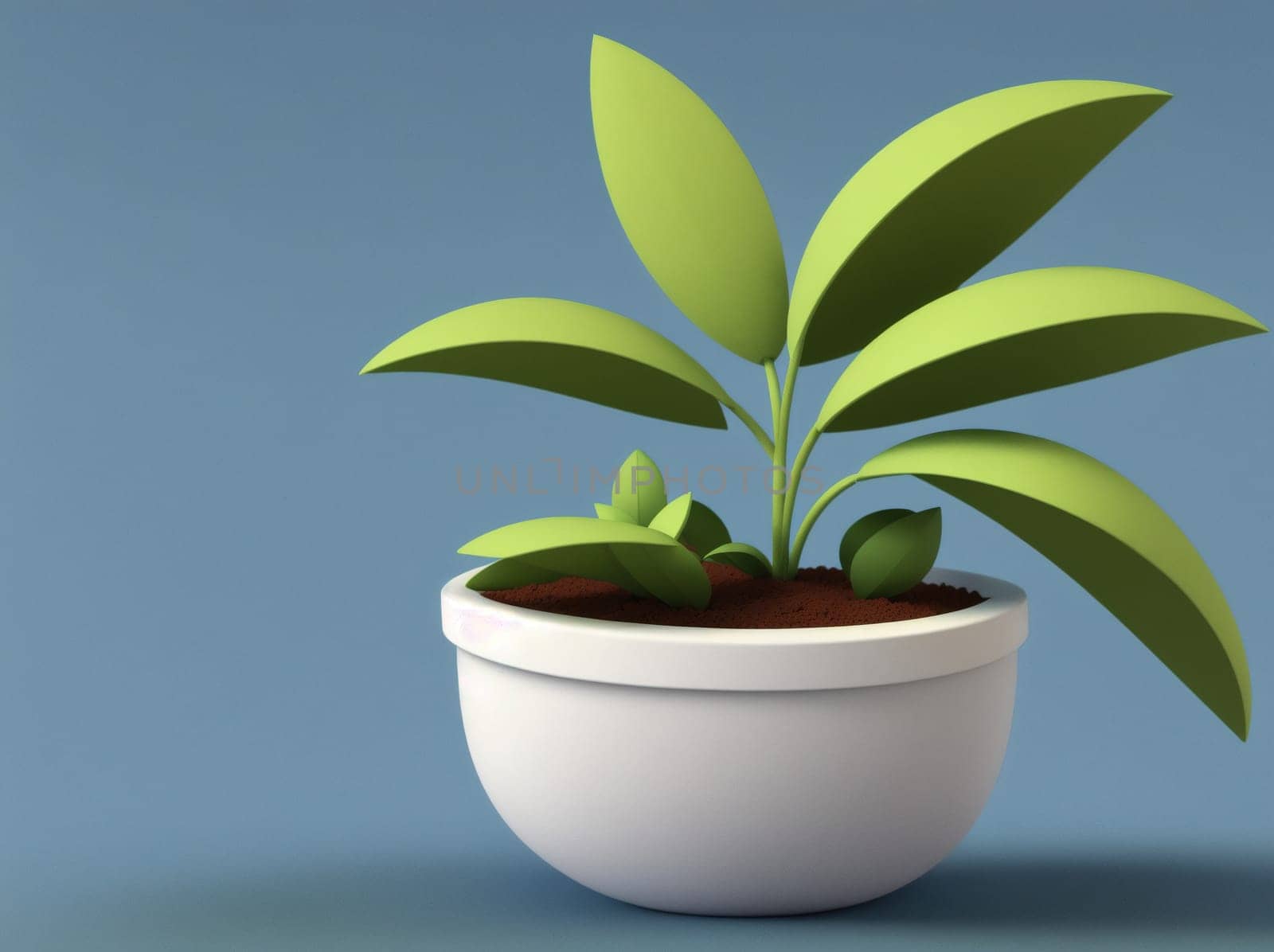 The image shows a small potted plant with green leaves growing out of the soil.