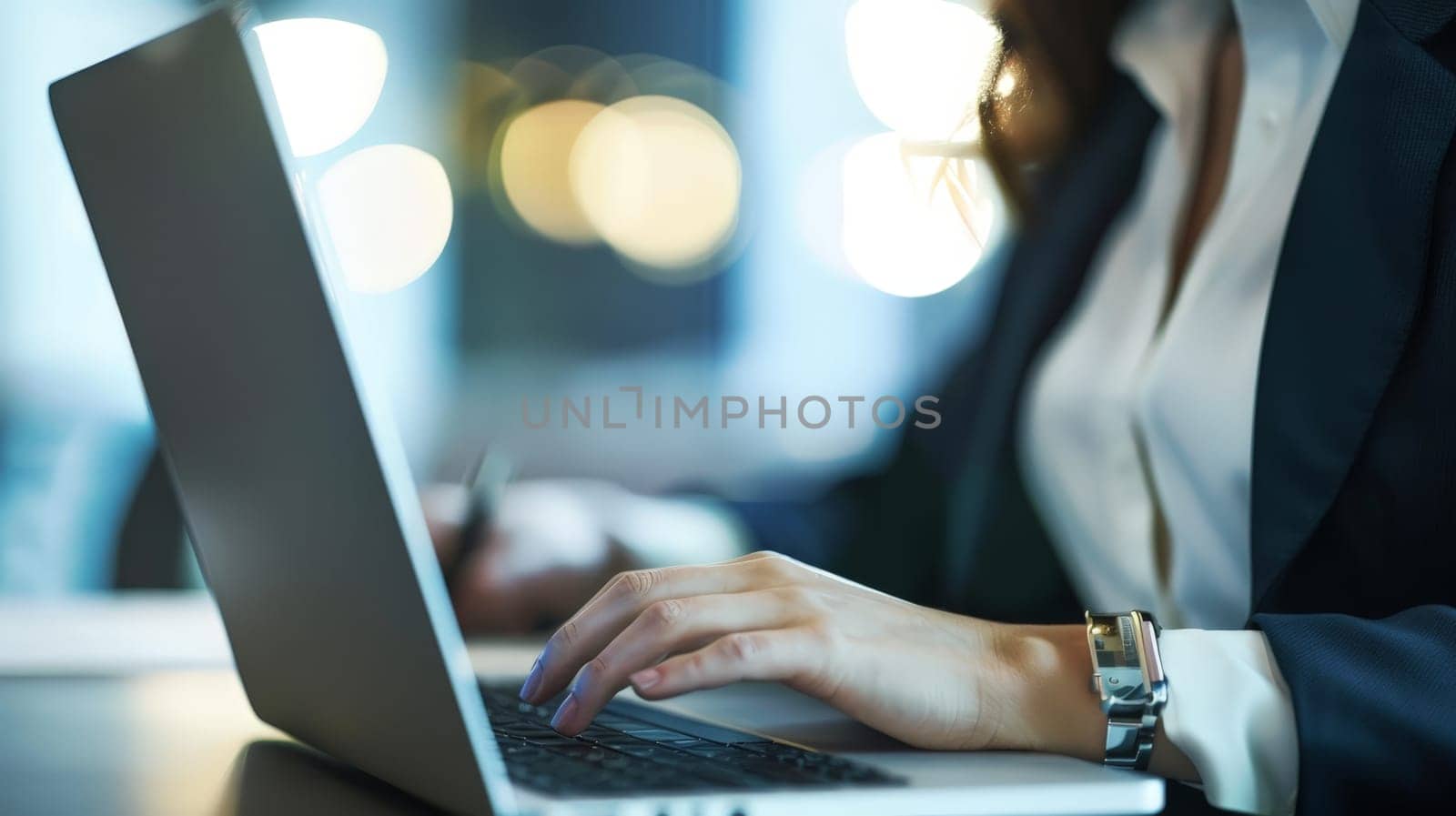 Close up of business woman hands working, typing on keyboard laptop computer keyboard.