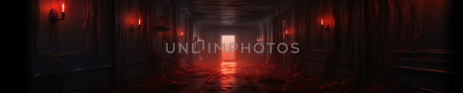 Banner: Dark corridor with glowing lights. 3d rendering, 3d illustration.