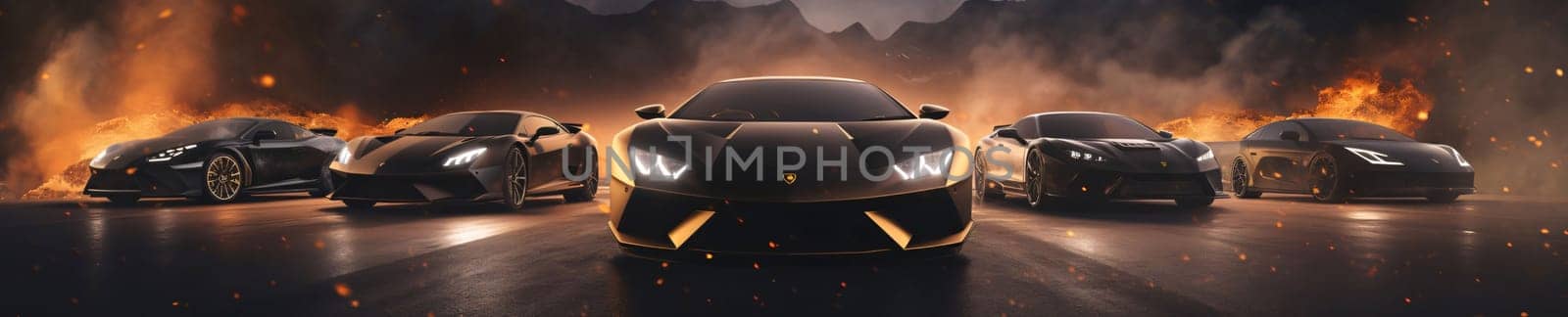 Banner: 3D render of a sports car on a dark background with fire