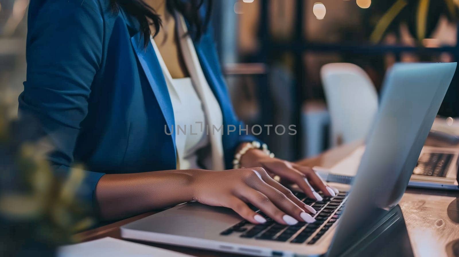 Close up of business woman hands working, typing on keyboard laptop computer keyboard.