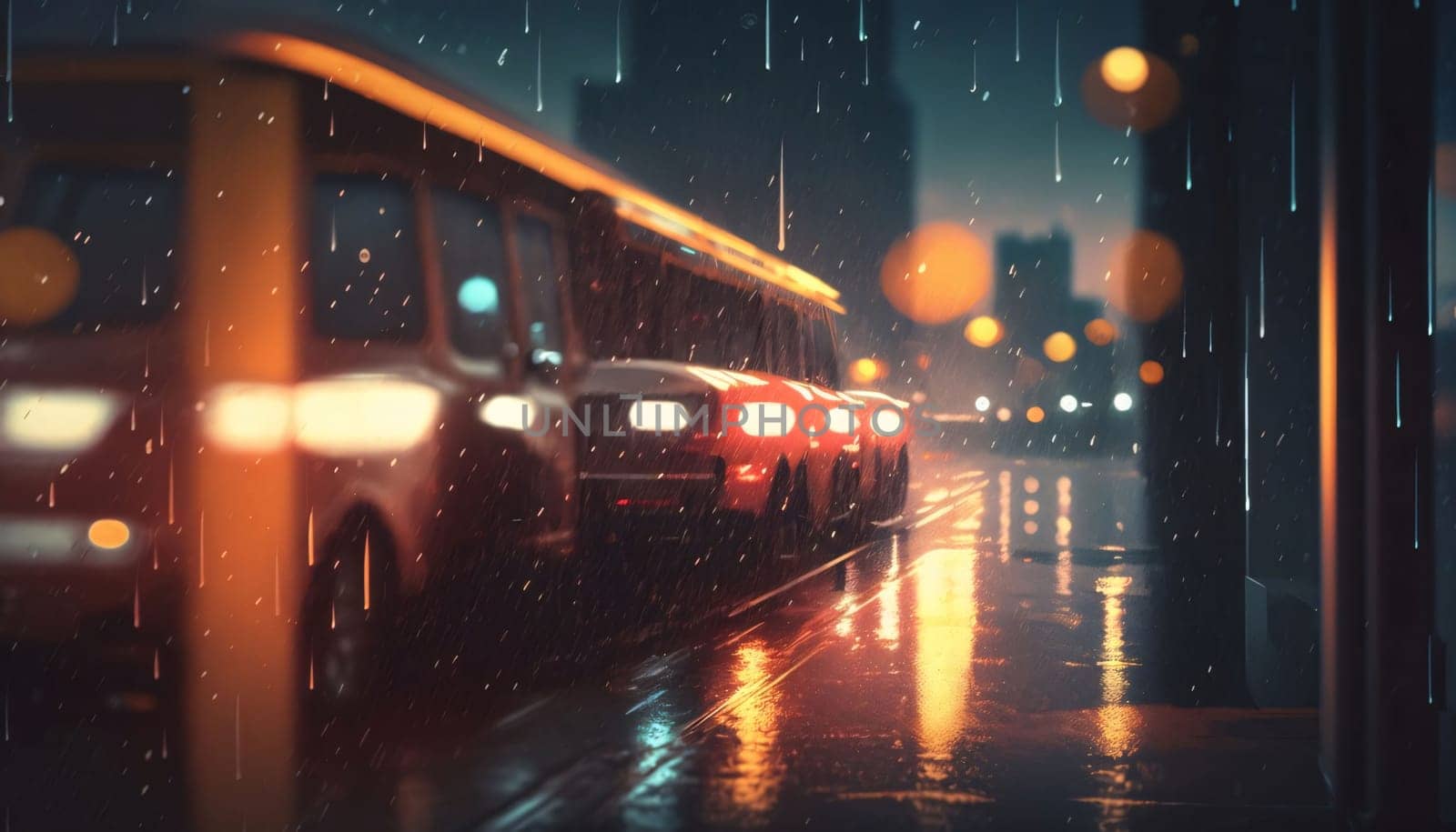 Banner: Traffic in the rain. Rainy day. 3d rendering