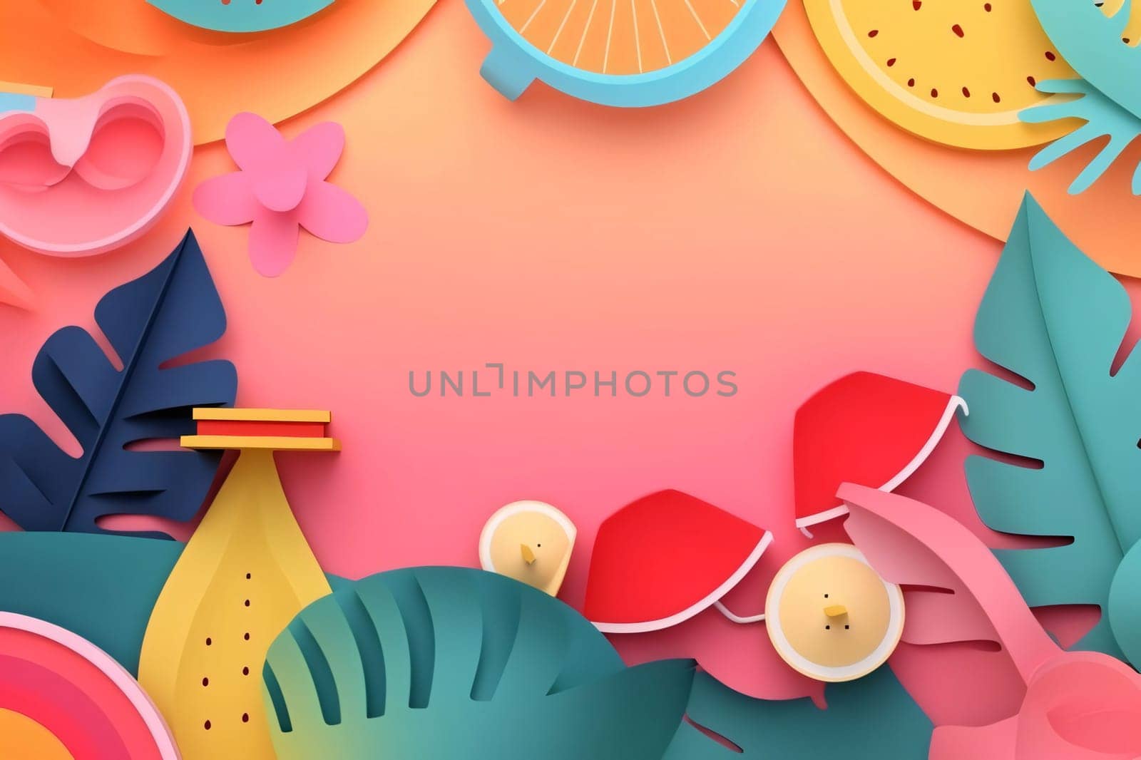 Banner: 3d paper cut tropical background. Paper art style. Vector illustration.