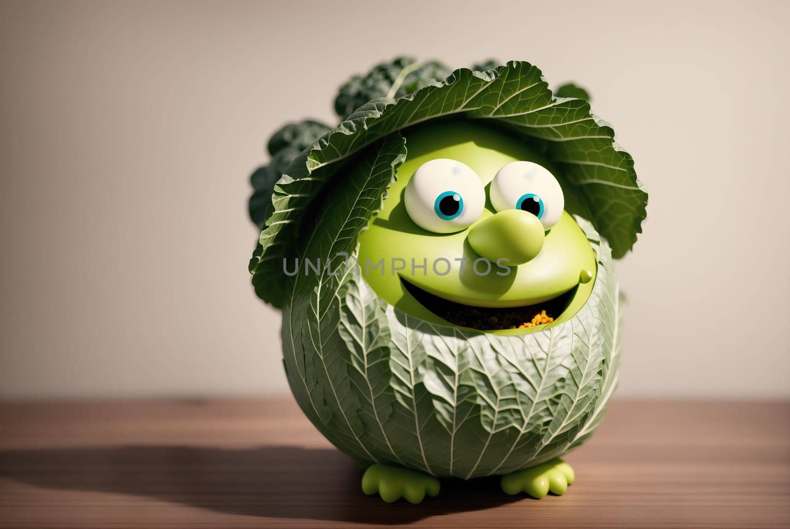 A cartoon character wearing a green cabbage costume. by creart
