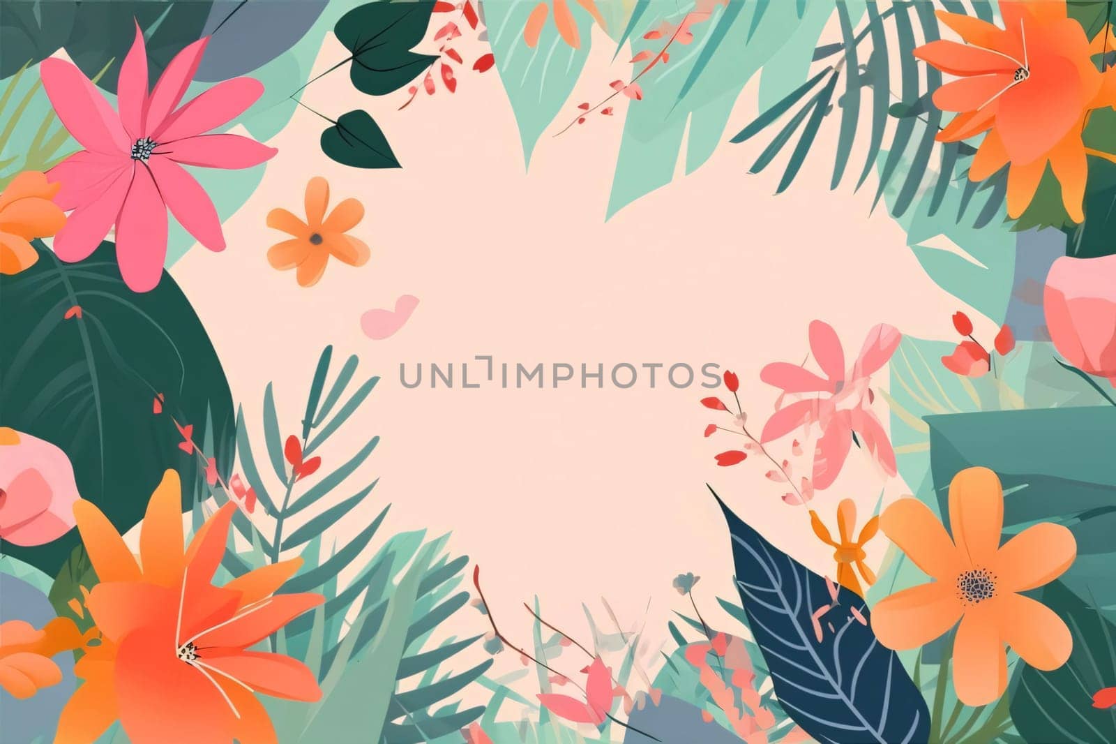 Summer background with tropical flowers and leaves. Vector illustration. EPS10 by ThemesS