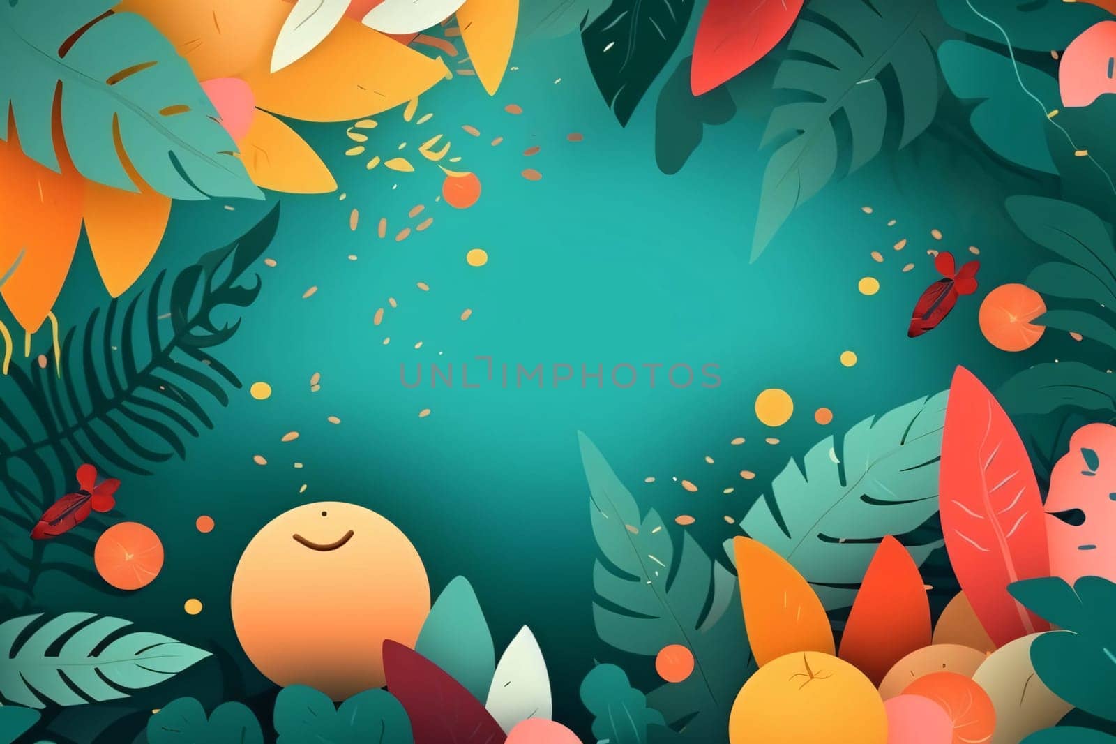 Summer background with tropical leaves and fruits. Vector Illustration EPS10 by ThemesS