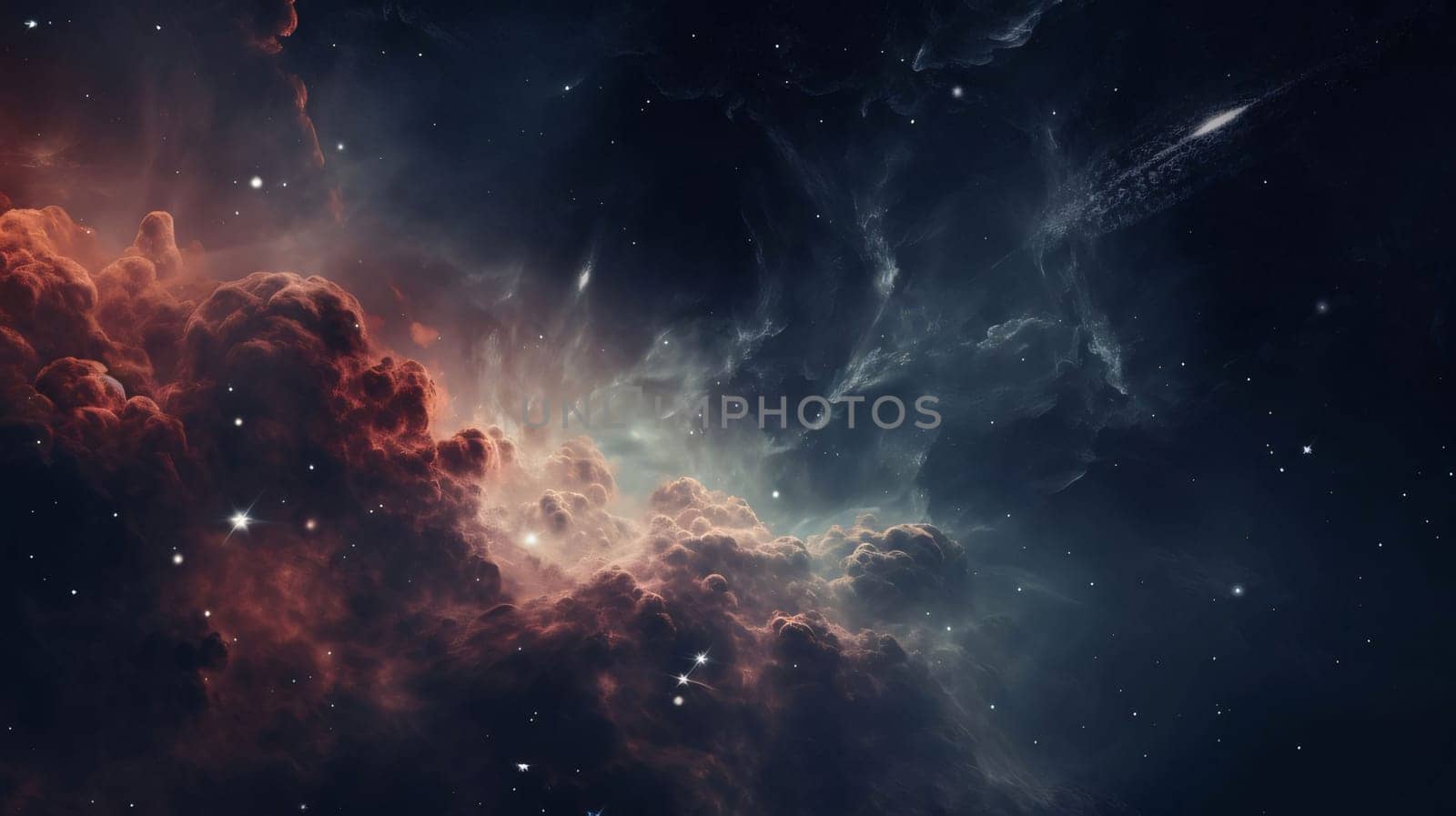 Banner: Space background with nebula and stars. Collage. 3D rendering