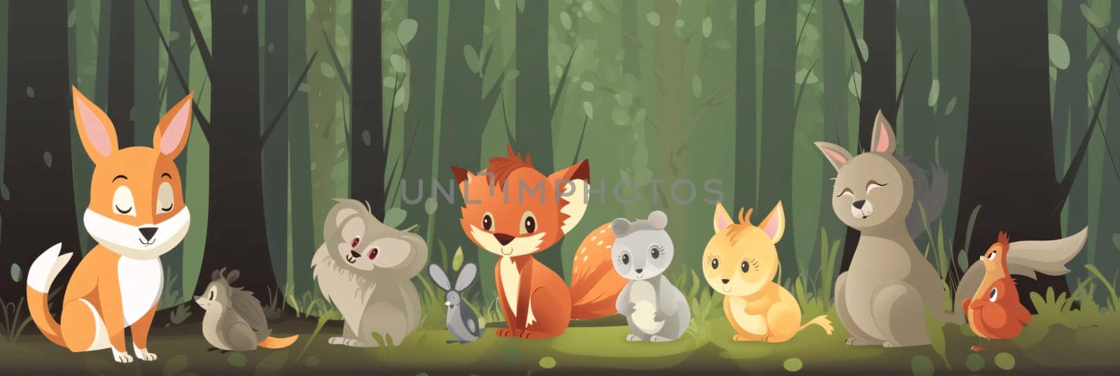 Cute cartoon animals in the forest. Vector illustration for your design by ThemesS