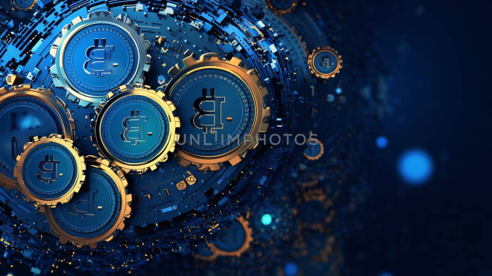 Banner: 3d illustration of abstract background with golden dollar sign and gear wheels