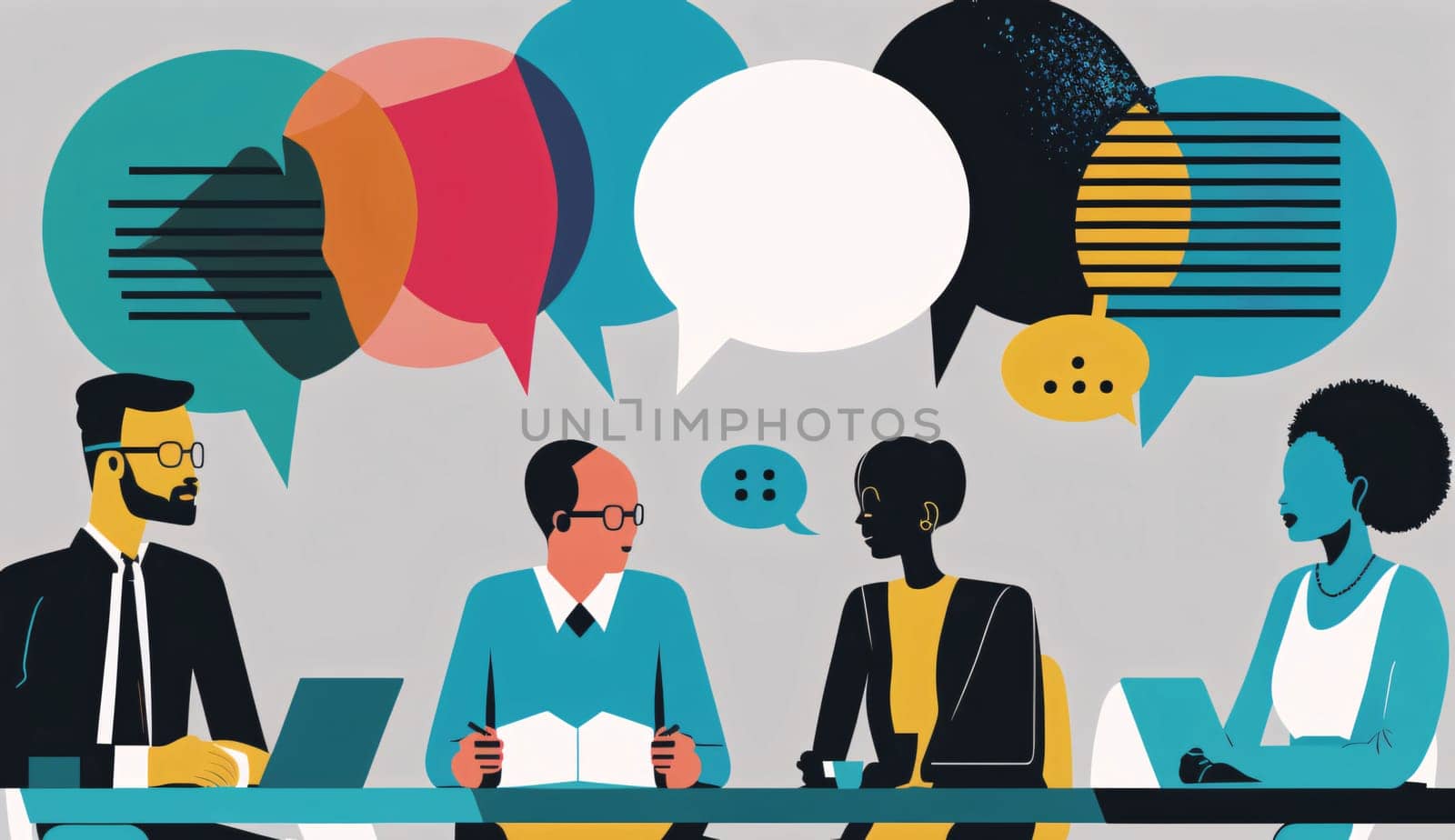 Group of business people with speech bubbles. Vector illustration in flat style by ThemesS