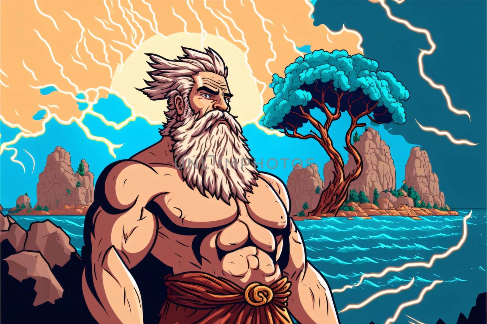 Banner: Ancient Greek god Poseidon. Vector illustration of the Greek god Poseidon.