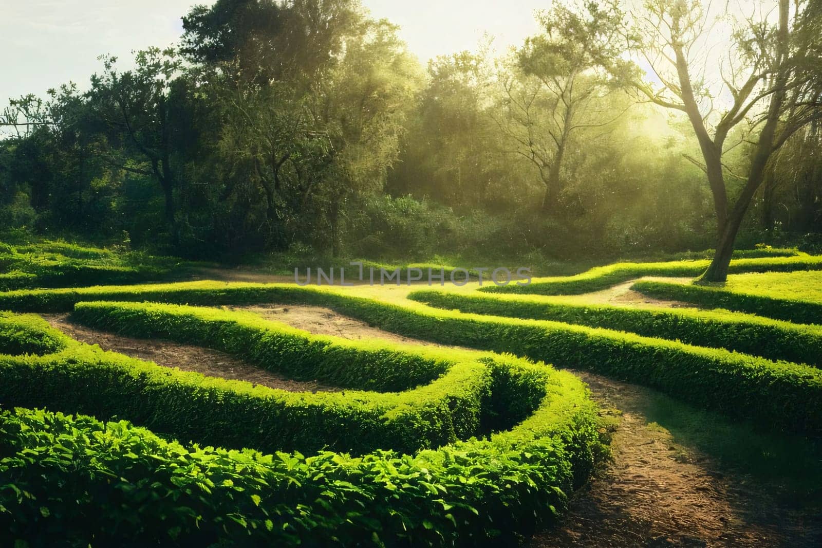 Banner: tea garden in the morning.