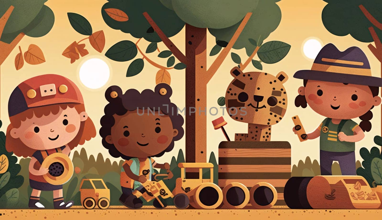 Children playing in the park. Cartoon illustration of children playing in the park. by ThemesS