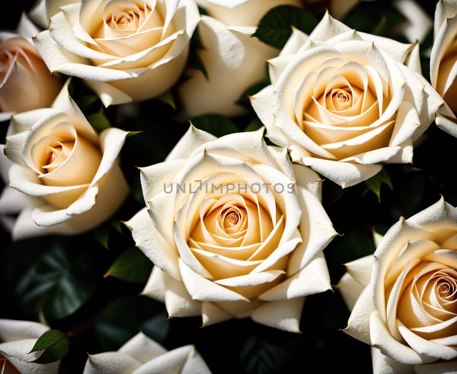 The image shows a bouquet of white roses arranged in a vase.