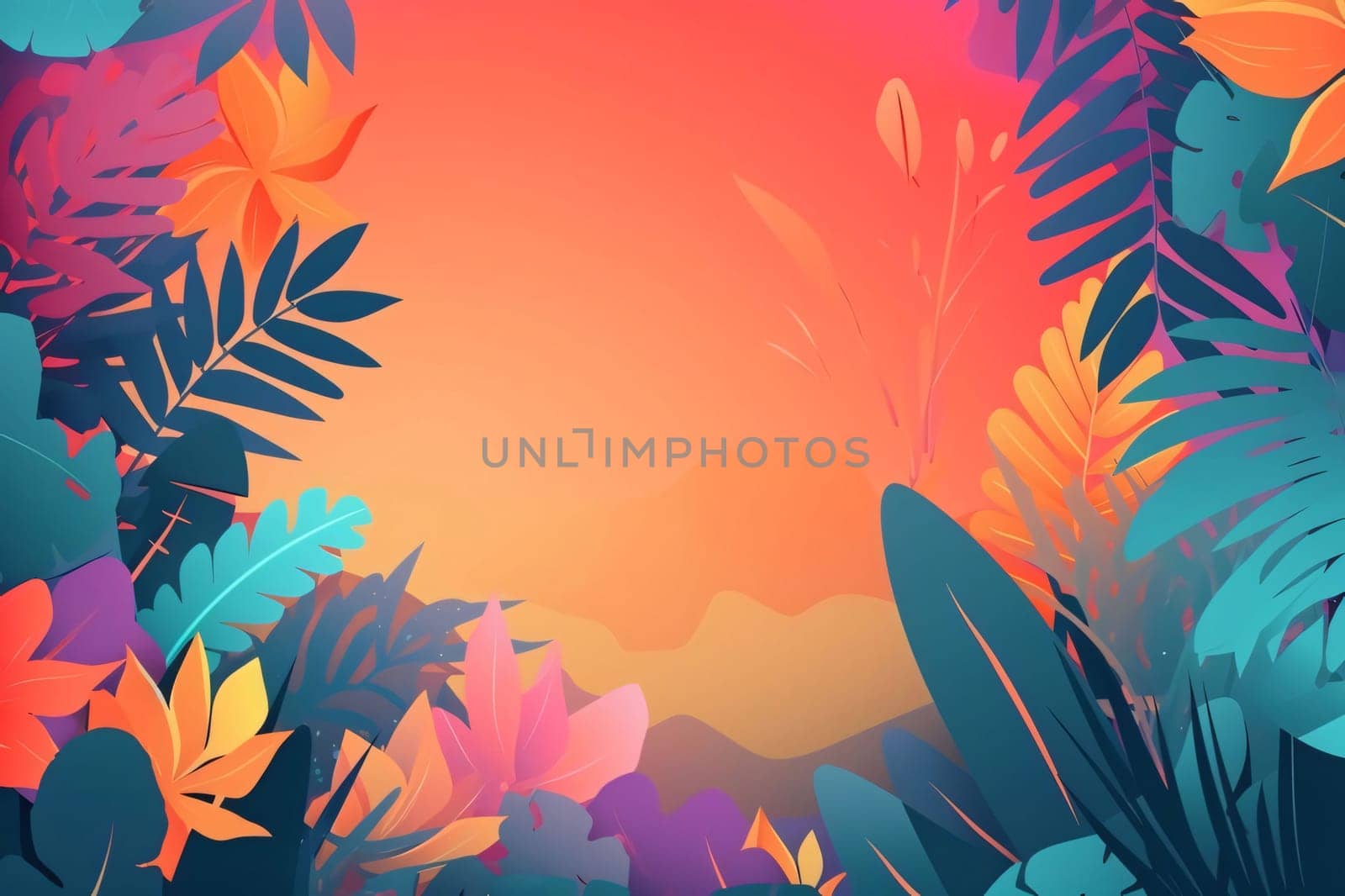 Tropical leaves background. Vector illustration in flat cartoon style. by ThemesS