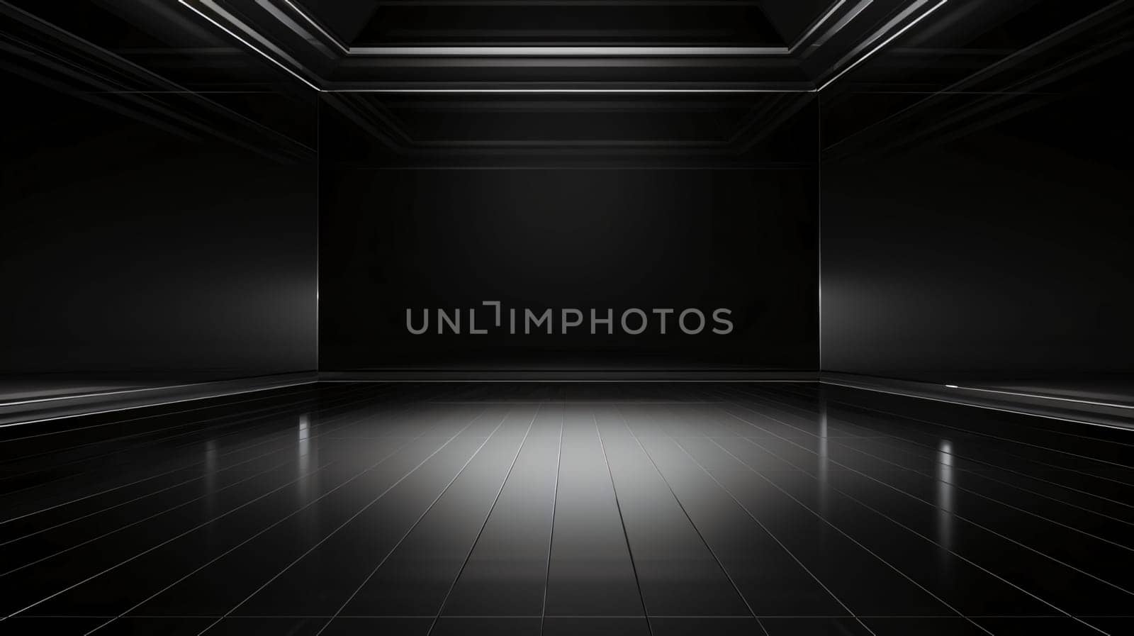 Banner: Black Futuristic Empty Room Interior Background. 3d Render Illustration