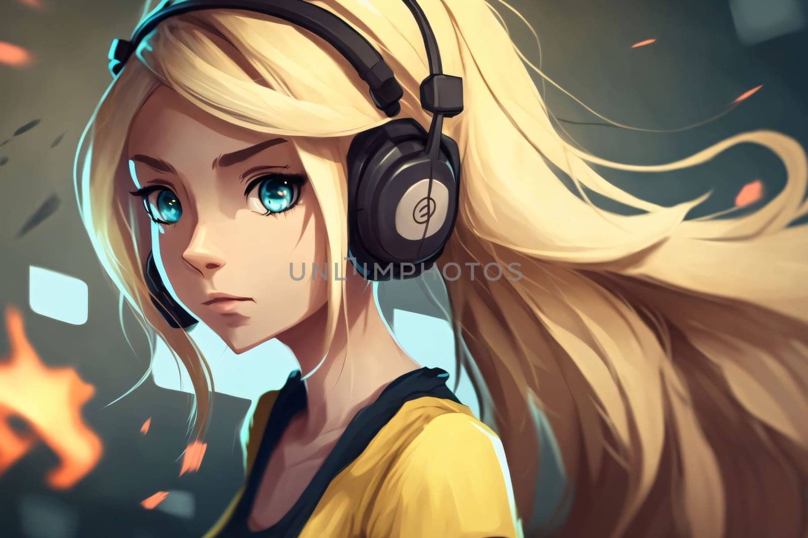 Portrait of a beautiful young woman with headphones listening to music. by ThemesS