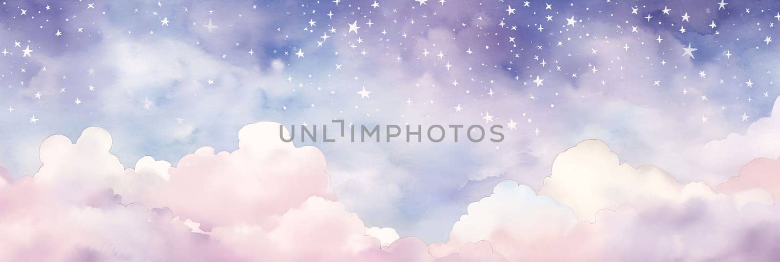 Banner: Sky and clouds background. Sky with clouds and stars. Vector illustration.