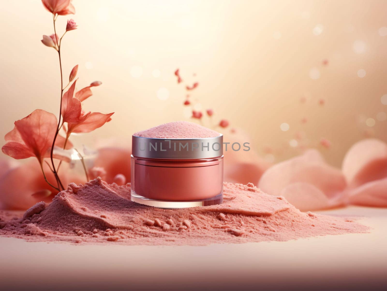 Cosmetic branding, packaging and make-up concept - Face cream moisturizer jar on floral background, skin care and organic cosmetics product for luxury beauty brand, holiday banner design by ThemesS