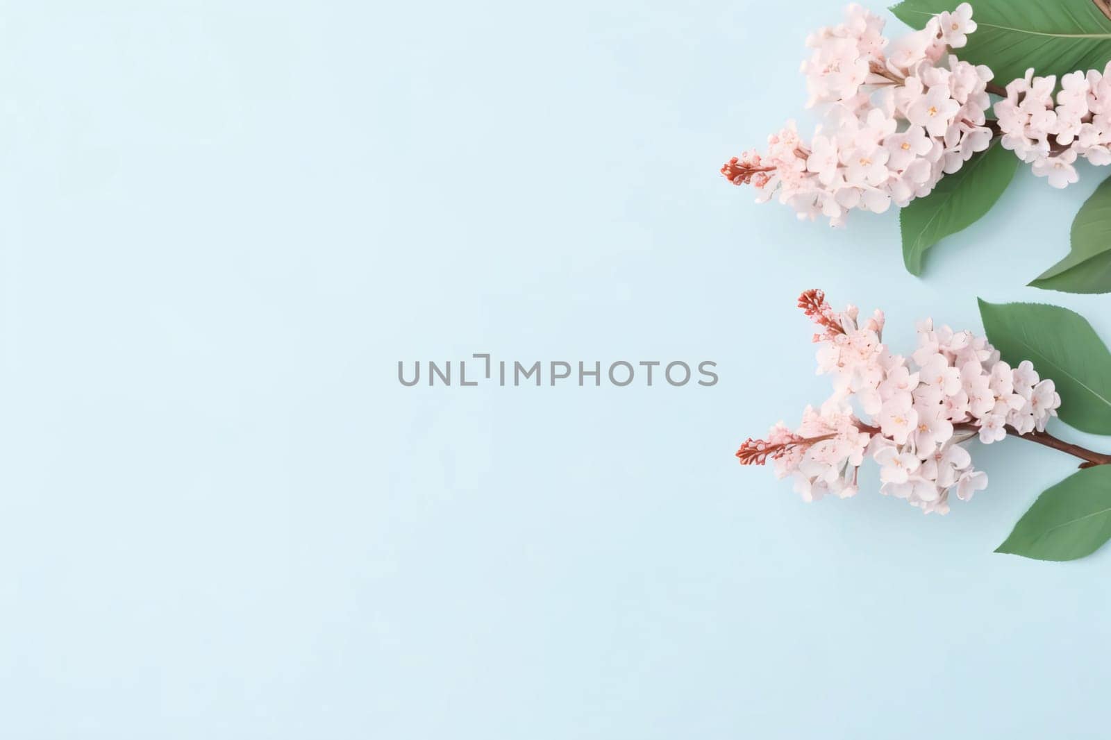 Flowers composition. Pink flowers on pastel blue background. Flat lay, top view, copy space by ThemesS