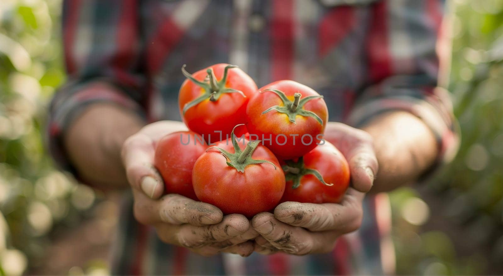 A man holding a bunch of tomatoes in his hands