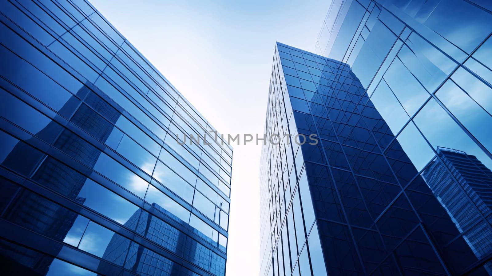 Banner: Modern office buildings in the city. Business background. Blue toned.