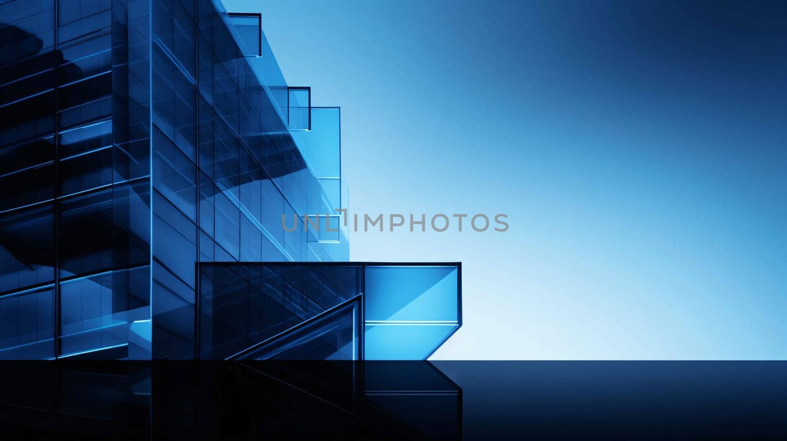 Banner: Abstract modern architecture background, 3d render illustration, blue toned