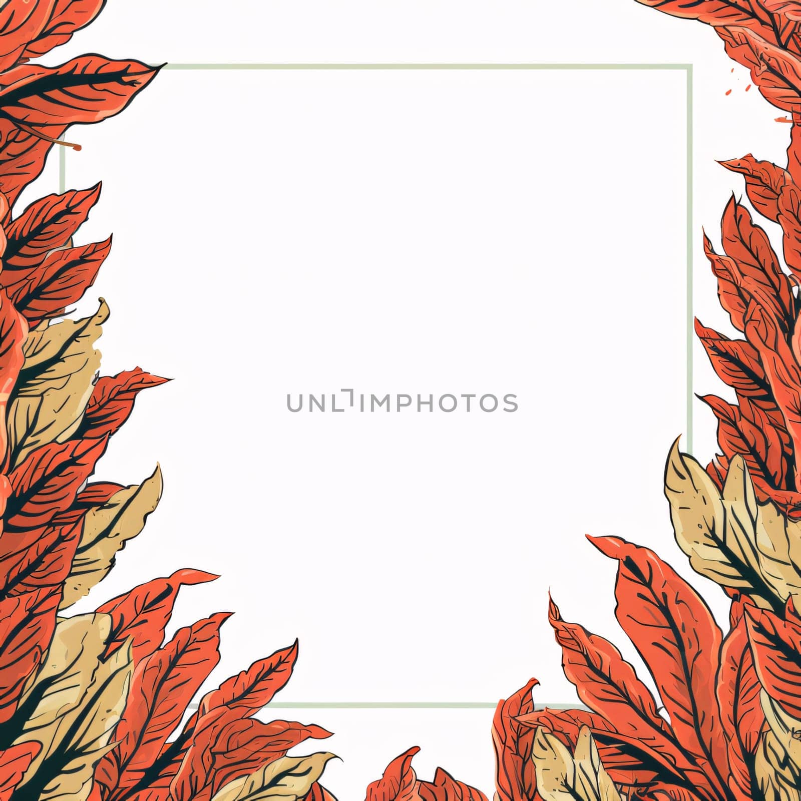 Frame with autumn leaves on white background. Hand drawn vector illustration. by ThemesS