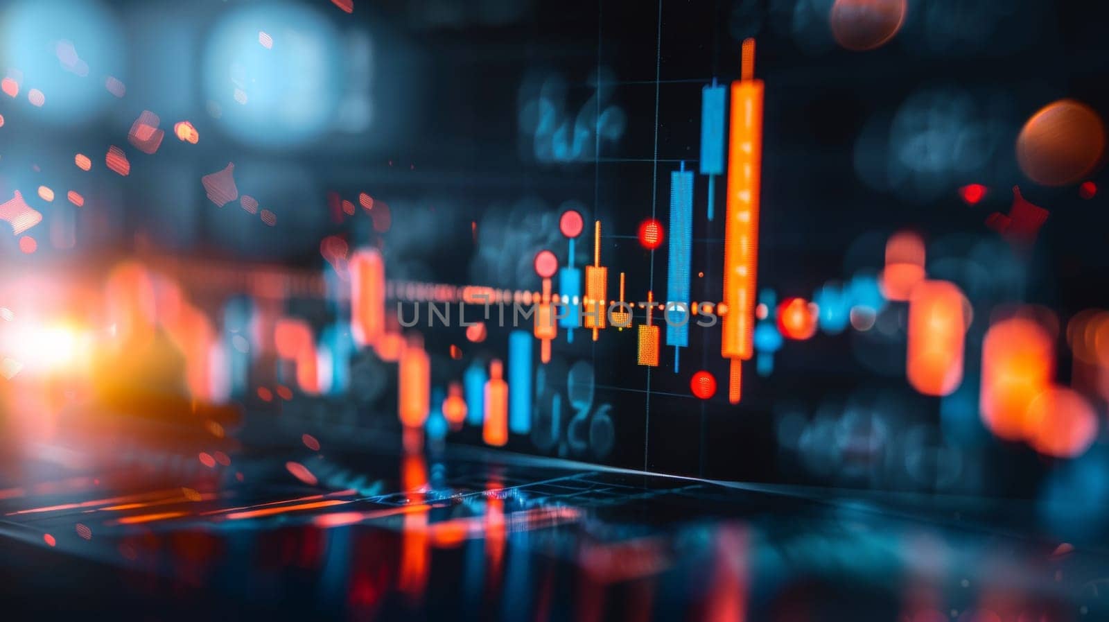 A blurry image of a stock chart with bright lights
